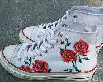 Rose in Shoe Pattern Flower Sneakers Tie Sneakers Japanese Art Gift for Christmas