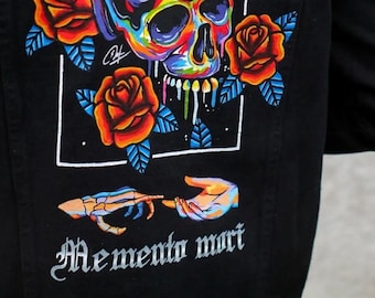 Memento mori in denim jacket street art punk rock and gothic-inspired design