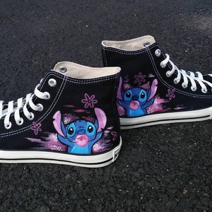 Cute flower shoe design painted lilo and stitch cartoon sneakers art disney painting