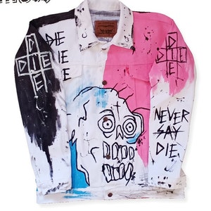 Hand painted lil peep rapper custom in denim jacket street art Never Say Die