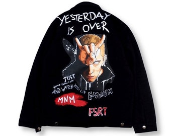 hand painted eminem on denim jacket street art clothing fashion cyberpunk design