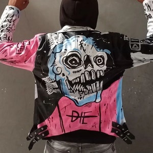 handmade leather jacket lil peep design