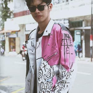 lil peep rapper custom leather jacket street art Never Say Die image 9