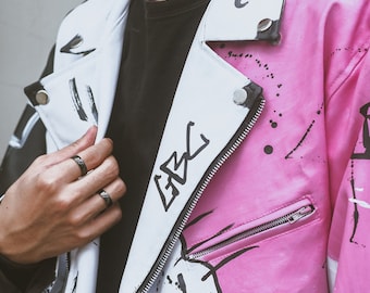 Chaqueta de Cuero con Arte de Lil Peep Inspiración Never Say