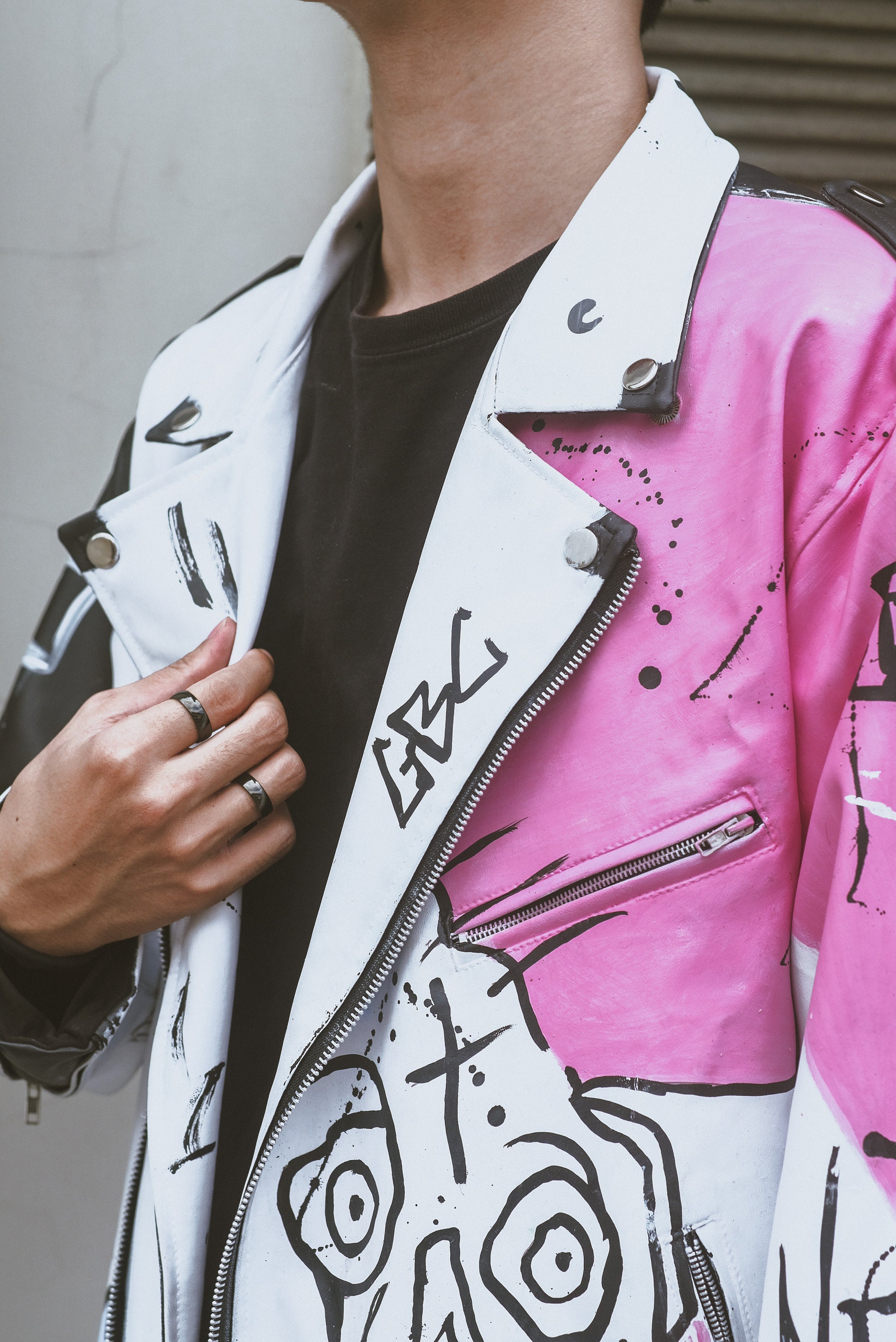 Lil Peep Rapper Custom Leather Jacket Street Art Never Say Die -   Denmark