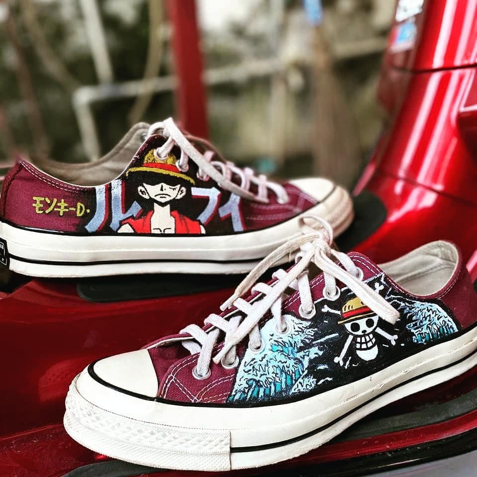 Anime shoes One Piece Luffy painted shoes on canvas shoes painted CONVERSE  shoes two sides High Top Black shoes Best G  Painted shoes Painted  canvas shoes Shoes