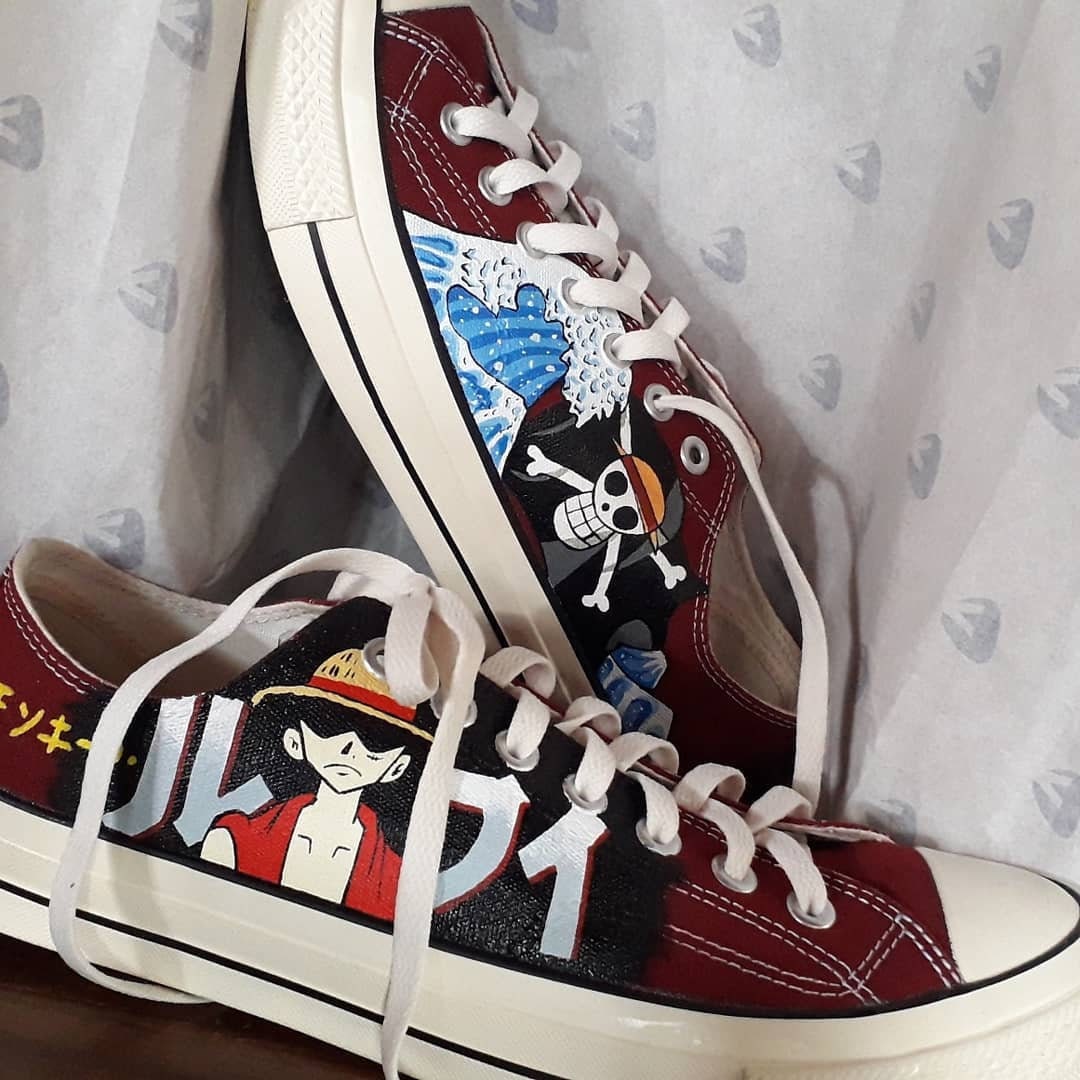 One Piece Luffy Shoe the Great Wave off Kanagawa Sneakers - Etsy