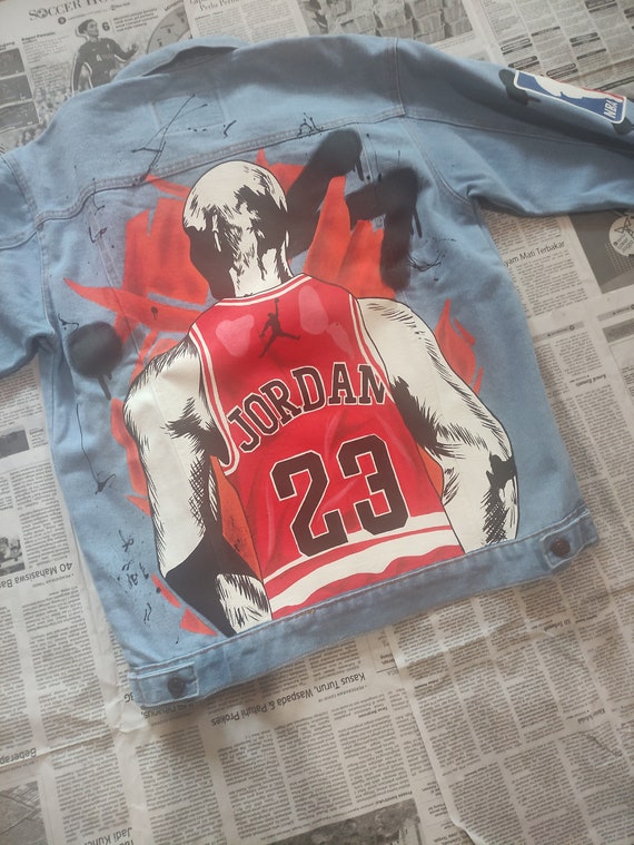 Hand Painted Jackets Basketball Michael Jordan Nba in Denim 