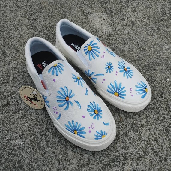 Hand Painted Daisy Blue Custom Painting Slip-on Shoes House | Etsy