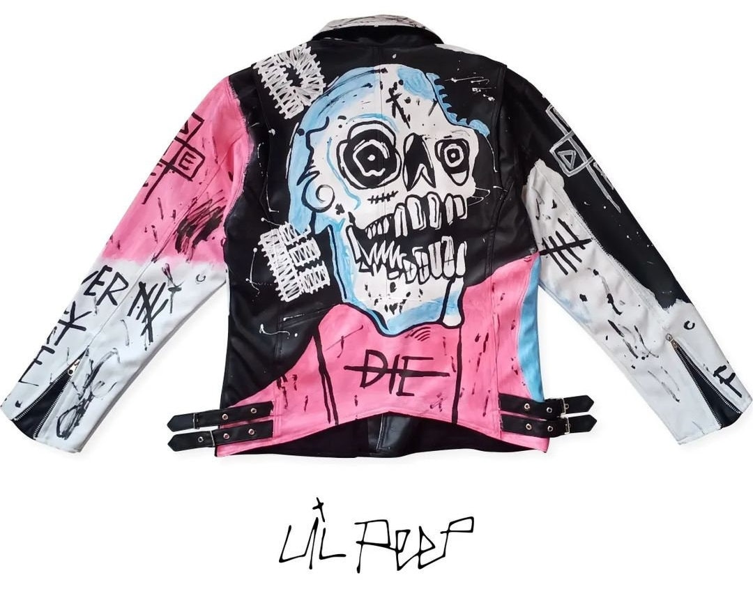 Lil peep rapper custom leather jacket street art Never Say Die - Etsy España