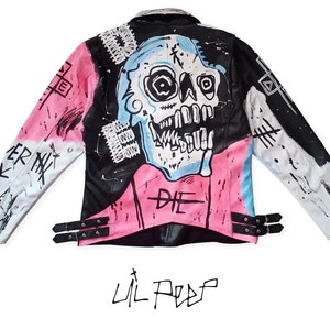 lil peep rapper custom leather jacket street art Never Say Die