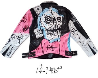 lil peep rapper custom leather jacket street art Never Say Die