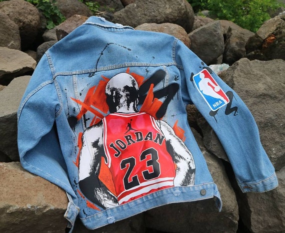 Hand Painted Jackets Basketball Michael Jordan Nba in Denim 