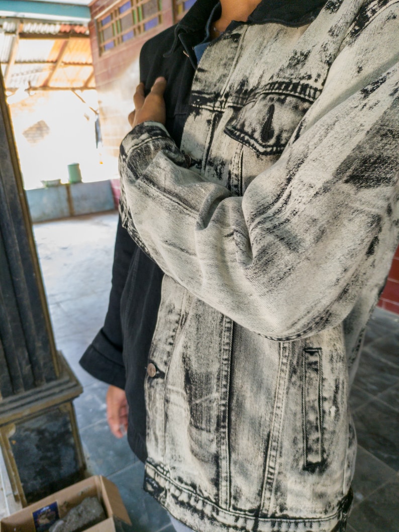 Black And White Denim Jacket 2026.Combine Black and White Denim Jacket Korean Style Cruella Outfit - Etsy