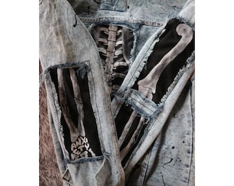 Unleash Your Edgy Side: Hand-Painted Denim Jacket with Aesthetic Wearable Art concert outfit idea