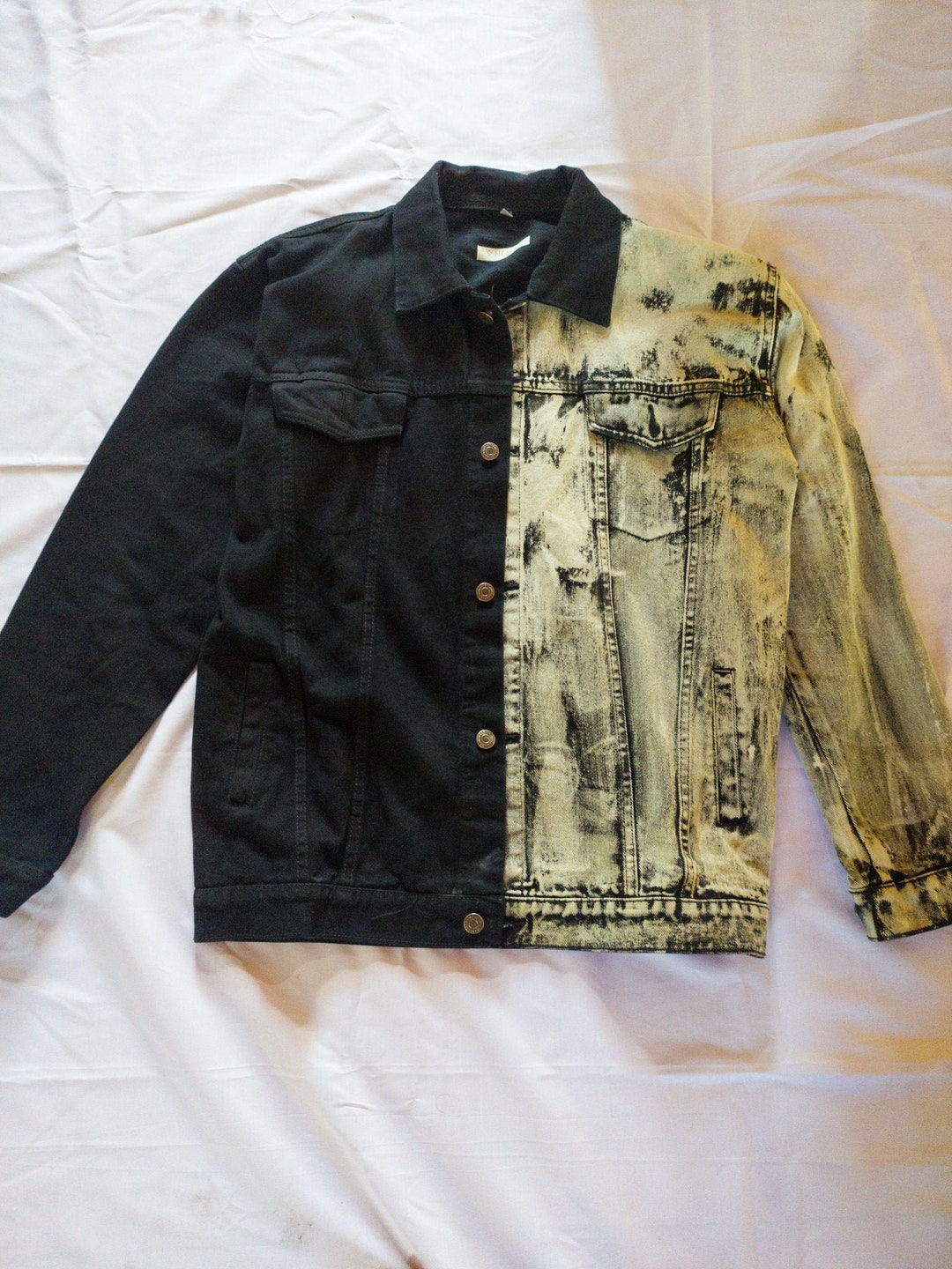 Black And White Denim Jacket.Combine Black and White Denim Jacket Korean Style Cruella Outfit - Etsy