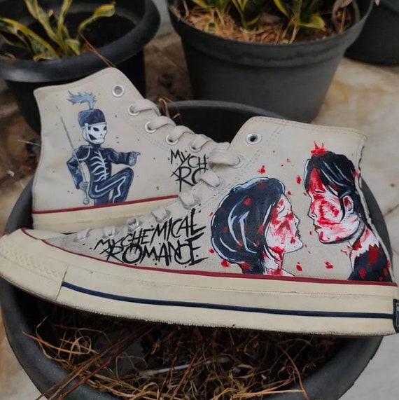 Custom Hand Painted Shoes Design My Chemical Romance Street Art Emo Outfit Idea Etsy