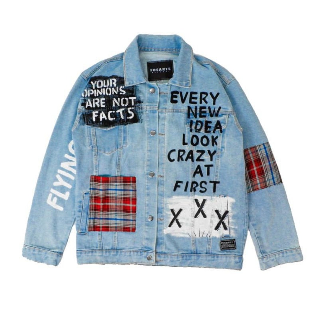 Look Crazy Idea in Denim Jacket Street Art Aesthetic Rock Band - Etsy