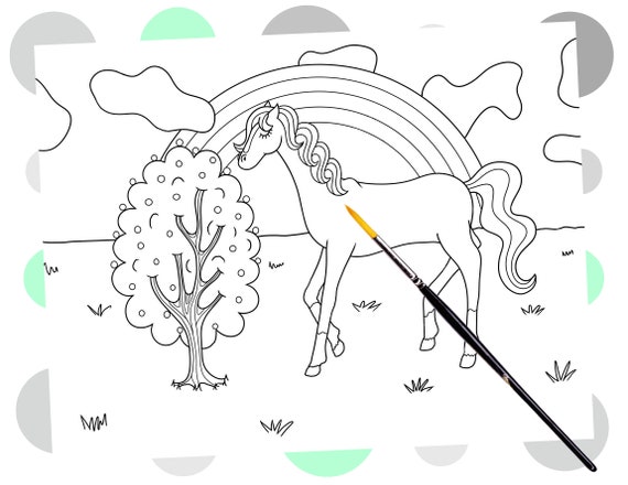 Lovely Rainbow Pony Coloring Page Coloring Pages for Kids | Etsy