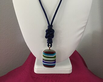Colorful Striped Fused Glass Pendant Necklace