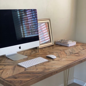 Handmade Wooden Desk / Reclaimed Wood / Chevron Style / Hairpin Legs