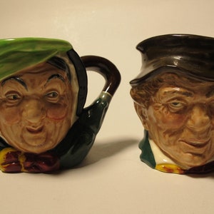 ROYAL DOULTON, small jugs (3.25 inches) from the Character Jug collection: Paddy and Sairey Gamp, England, between 1940 and 1960
