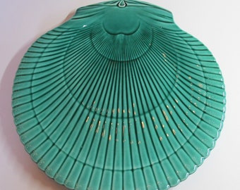 Wedgwood of Etruria & Barlaston, large green shell-shaped dish, Nautilus collection, (with breakage) England, 1940 and 1961.
