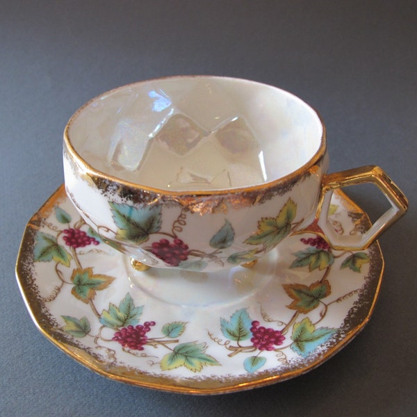 Shafford, hand-painted three-legged pearly cup and saucer, Japan,