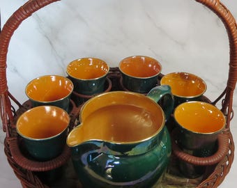 Grimwades, Byzanta Ware ensemble à limonade Art Déco en porcelaine irisée et panier, Angleterre vers 1930