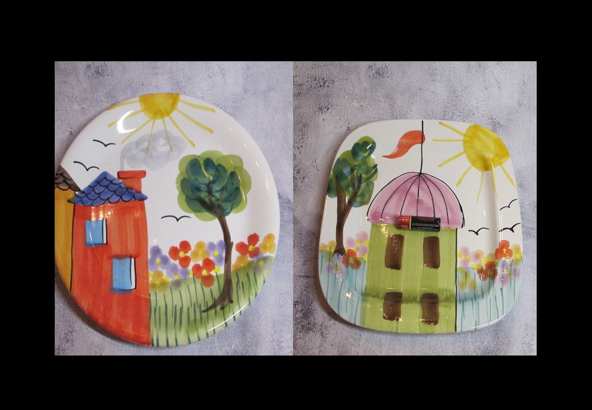Ciao Italy by Bellini, Two Large Hand-painted Plates, Italy, 1970