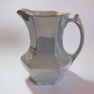 Maling Newcastle on-Tyne, glossy blue octagonal water (milk) jug, England, 1920s