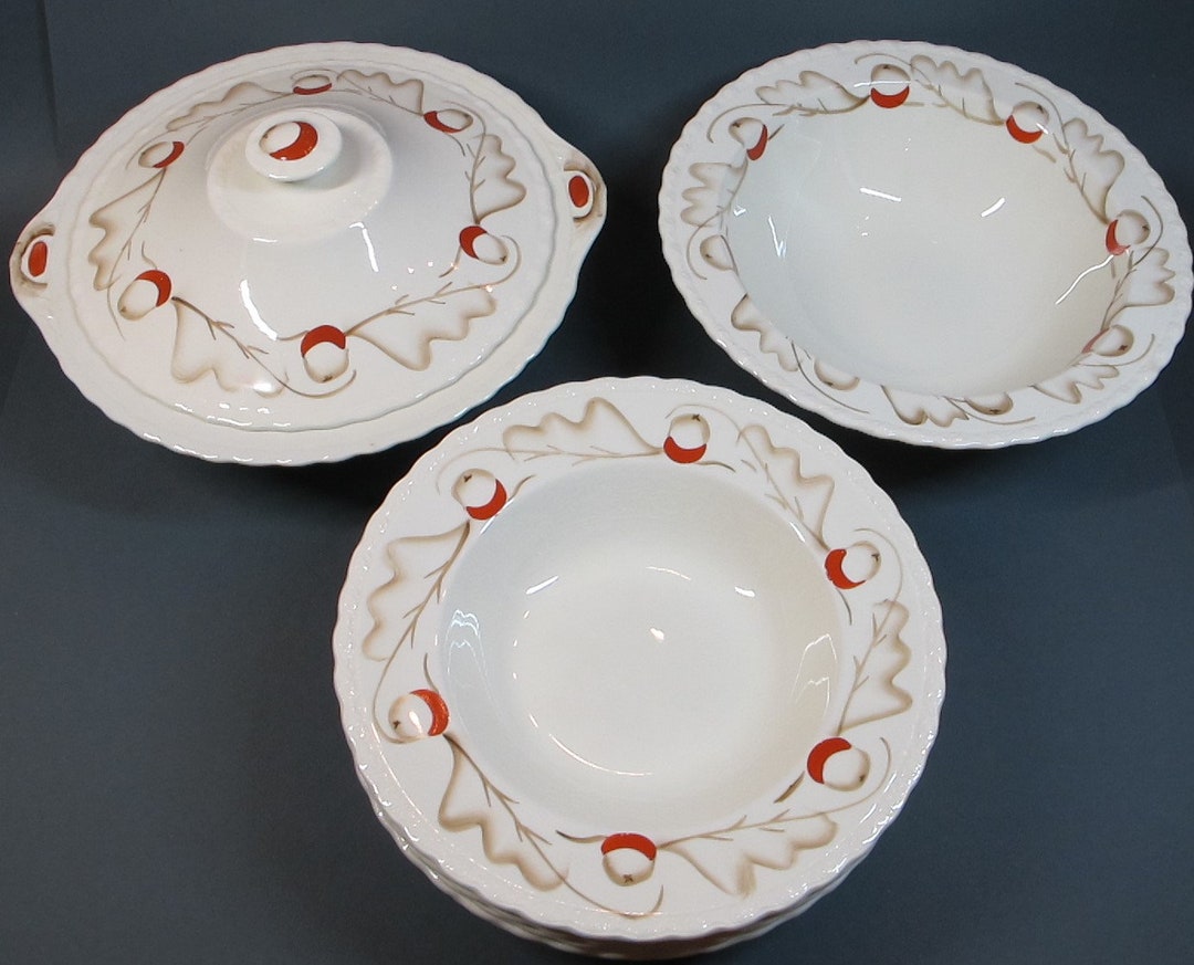 Myott Son & Co Ltd, Art Deco Hand Painted Serving Platters and 6 Plates