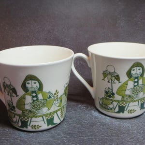 Figgio, two beautiful cups with the Green Market pattern by Turi Design, Norway circa 1975
