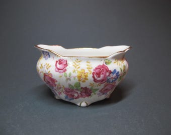 Royal Stafford Bone China, small Chintz June roses sugar bowl, England circa 1940