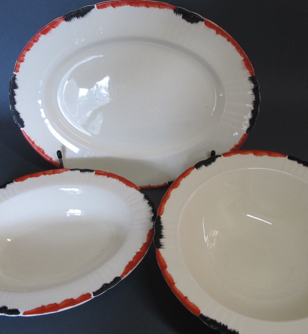 Art Deco, Myott, Son & Co,, 3 Hand-painted Serving Platters (pattern