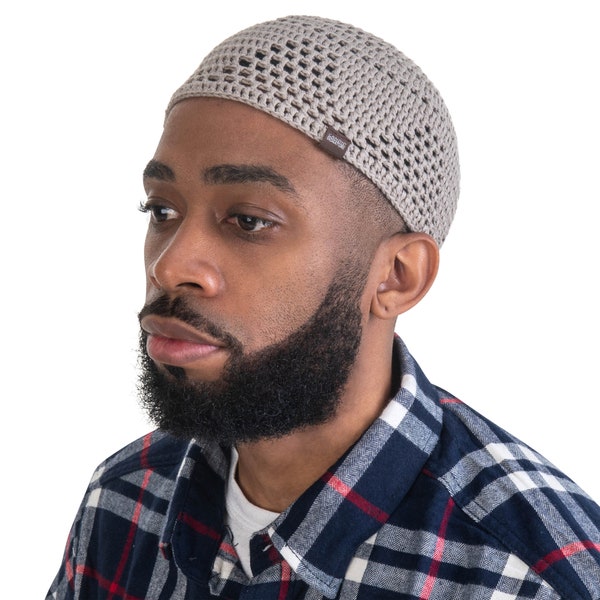 Handmade Triangle Pattern Open Knit Skull Cap Kufi Hat Made with Soft & Breathable Bamboo / Cotton