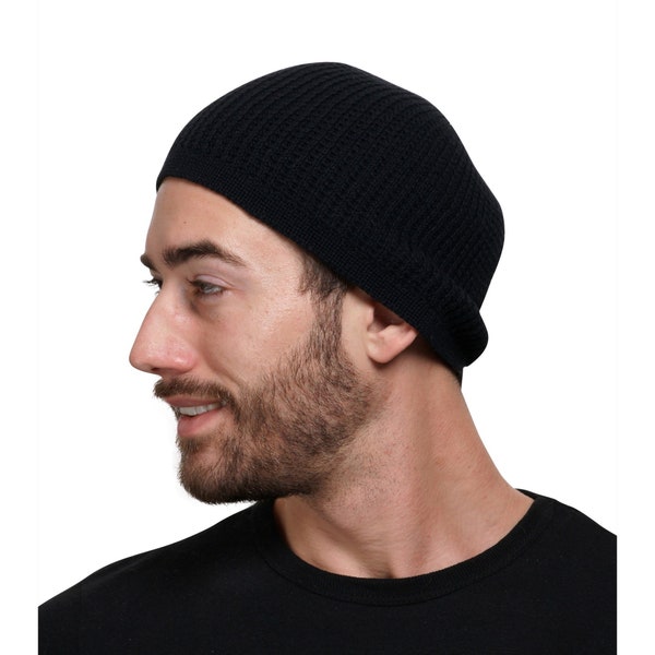 Over-the-Ear Kufi Beanie with Checkered Knit in Solid Colors - Best for Indoor & Outdoor Activities - Cotton Stretchable - One Size Fits All