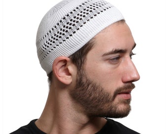 Cotton Kufi Beanie Hats with Lattice Weave in Solid Colors