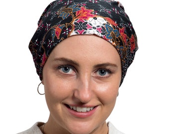 Women's Baggy Chemotherapy Beanie - Batik Print Ponytail Beanie - Soft Materials