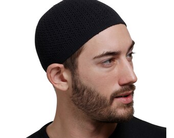 Muslim Bookmark Stretchy Elastic Beanie Kufi Skull Cap Hats Featuring Cool Designs and Stripes
