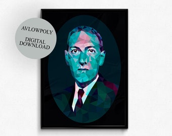 HP Lovecraft art Print, Cthulhu creepy, Necronomicon Low poly