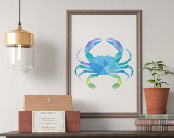 Blue Crab Poster, Nursery wall decor, Marine Animal prints, Seaside gift