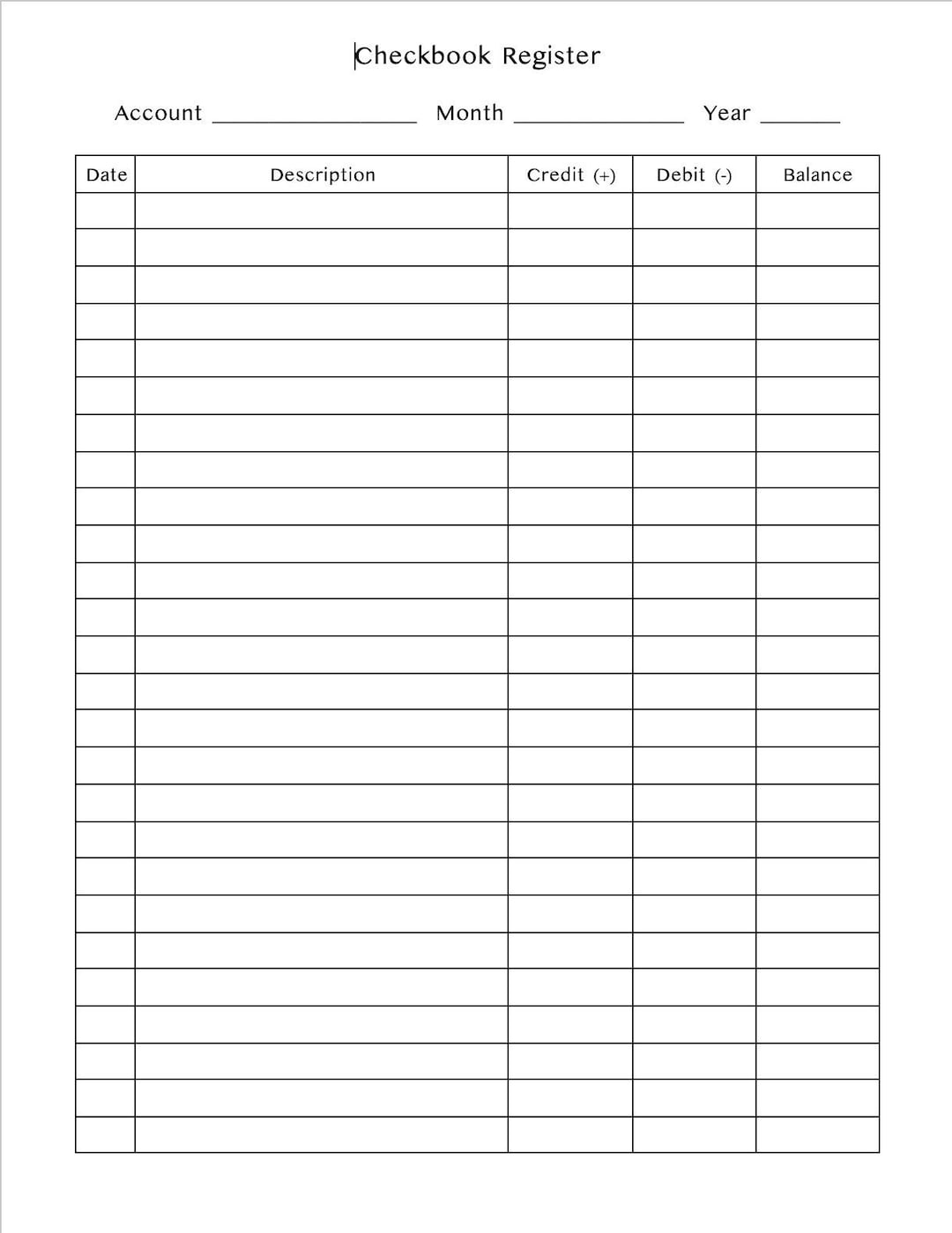 Checkbook Register PRINTABLE - Etsy