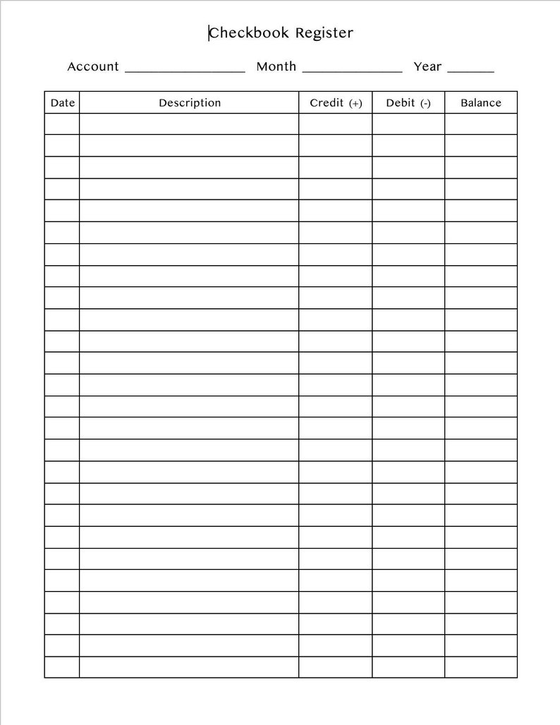 Checkbook Register PRINTABLE Etsy Checkbook Register PRINTABLE Etsy