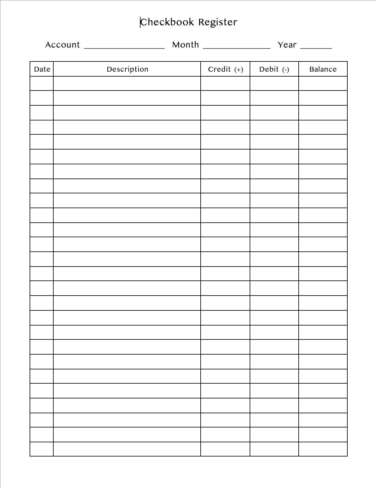 Checkbook Register PRINTABLE - Etsy