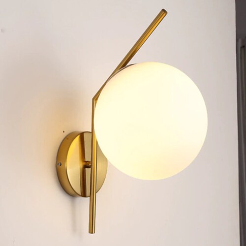Brass Double Wall Light Modern Brass Double Arm White Glass Globe Shade Wall Sconce