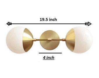 Brass Double Wall Light Modern Brass Double Arm White Glass Globe Shade Wall Sconce