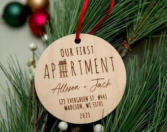 Our First Apartment Housewarming Gift Ornament 2023 with Personalized Address Engraving