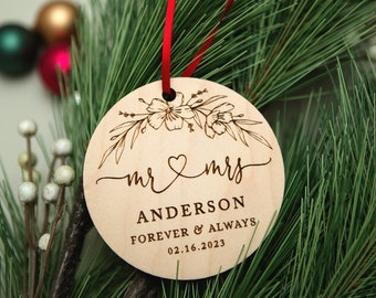 Our First Christmas as Mr and Mrs 2023 Personalized Ornament Gift for Newlywed or Married Couples