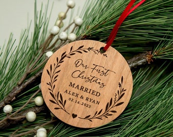 Our First Christmas Married Ornament 2023 for Newlywed Couples 2023 Wedding Ornament Gift Ideas for Married Couples